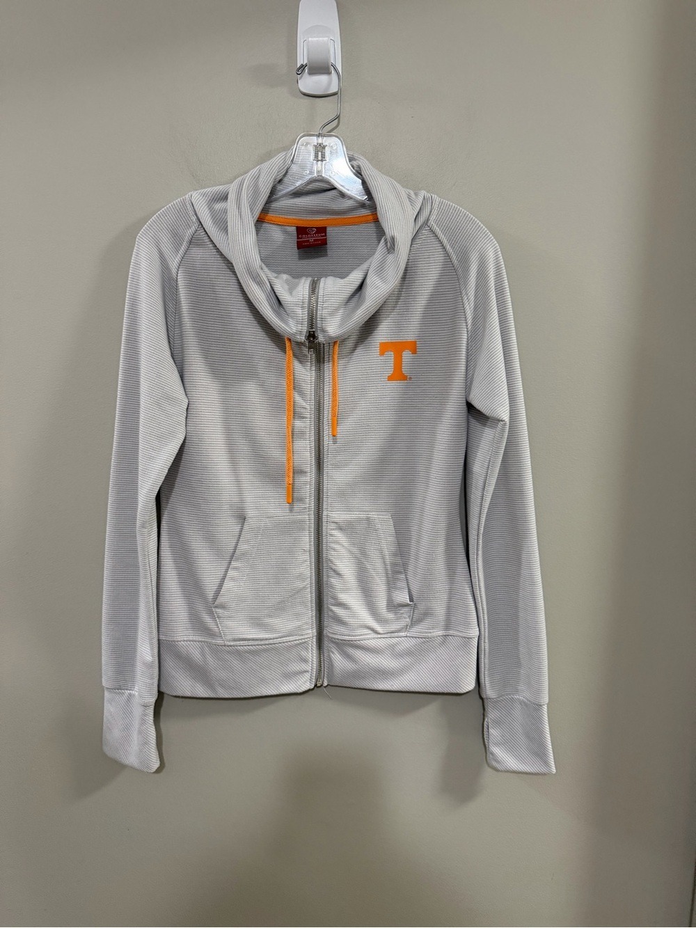 Women's Colosseum University of Tennessee High Neck Gray Striped Zip-Up Hoodie